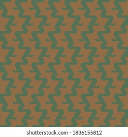Playful zigzag pattern in brown and green. Wallpaper design.