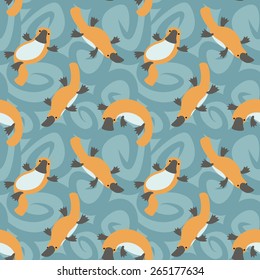 Playfull cartoon platypuses. vector seamless pattern