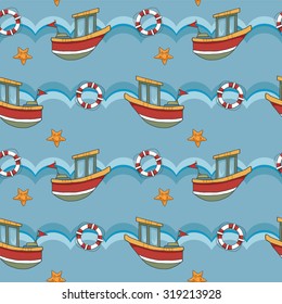 playfull, colorful seamless pattern of boats, vector illustration