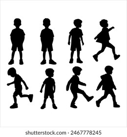 playfull kids silhouette under ten years old.