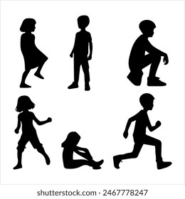 playfull kids silhouette under ten years old.