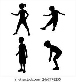 playfull kids silhouette under ten years old.