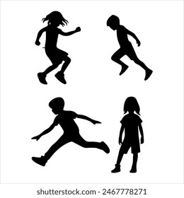 playfull kids silhouette under ten years old.