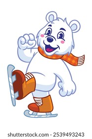 Playfull Polar Bear Iceskate Mascot Character