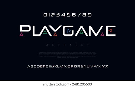 Playgame creative geometric modern urban alphabet font. Digital abstract futuristic, fashion, sport, minimal technology typography. Simple numeric vector illustration
