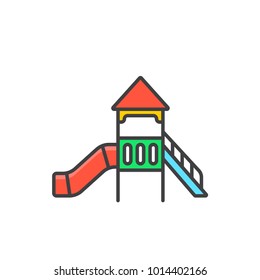 Playground, amusement park flat line colored icon.