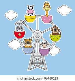 Playground. Animals above the wheels