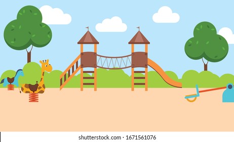 Cartoon Playgrounds / Kids playground in the park with big moon in the