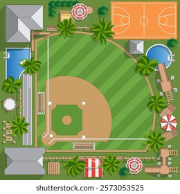 Playground with baseball field. View from above. Vector illustration. 