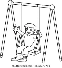 Playground Boy Swinging página para colorear aislada 