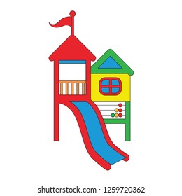 Playground cartoon. Outlined colorful illustration with thin line black stroke