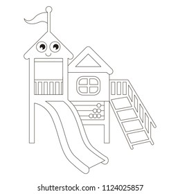 Playground cartoon. Outlined illustration with thin line black stroke