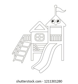 Playground cartoon. Outlined illustration with thin line black stroke