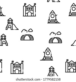 Playground Children Seamless Pattern Vector Thin Line. Illustrations