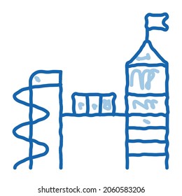 Spielplatz für Kinder Skizze Symbol Vektorgrafik. Handgezeichneter blauer Dodle-Line-Spielplatz für Kinder signiert. einzelne Symbolillustration