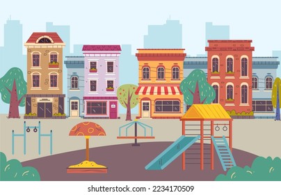 Playground city park outdoor garden concept. Vector graphic design illustration element