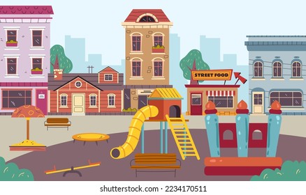 Playground city park outdoor garden concept. Vector graphic design illustration element