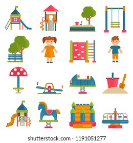 Playground color flat icons set for web and mobile design