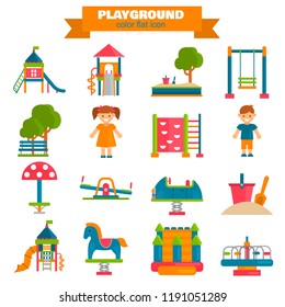 Playground color flat icons set for web and mobile design