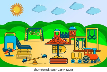 Playground concept banner. Cartoon banner of playground vector concept for web, giftcard and postcard
