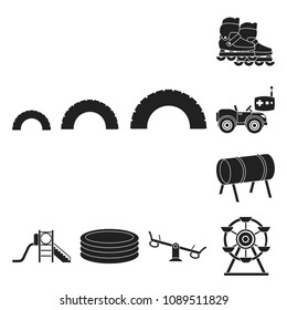 Playground, entertainment black icons in set collection for design. Attraction and equipment vector symbol stock web illustration.