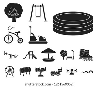 Playground, entertainment black icons in set collection for design. Attraction and equipment vector symbol stock web illustration.