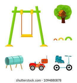 Playground, entertainment cartoon icons in set collection for design. Attraction and equipment vector symbol stock web illustration.