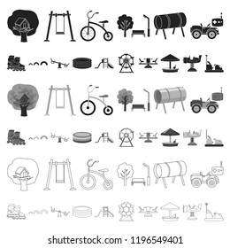 Playground, entertainment cartoon icons in set collection for design. Attraction and equipment vector symbol stock web illustration.