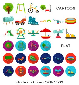 Playground, entertainment cartoon icons in set collection for design. Attraction and equipment vector symbol stock web illustration.