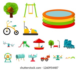Playground, entertainment cartoon icons in set collection for design. Attraction and equipment vector symbol stock web illustration.