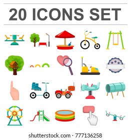 Playground, entertainment cartoon icons in set collection for design. Attraction and equipment vector symbol stock web illustration.