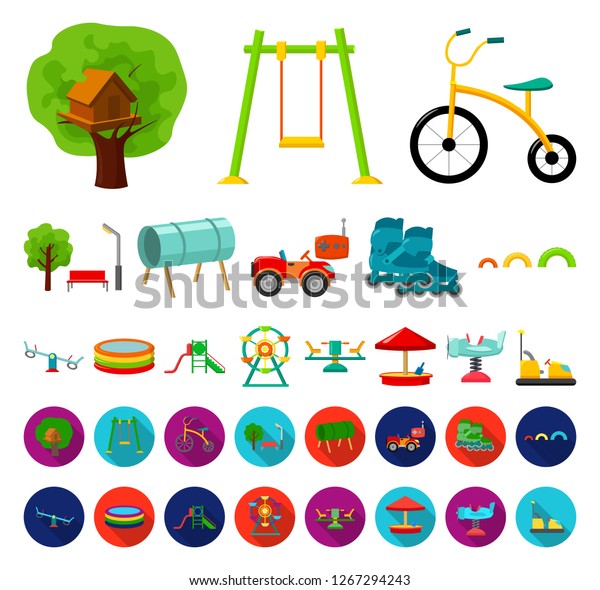 Playground, entertainment cartoon,flat\
icons in set collection for design. Attraction and equipment vector\
symbol stock web\
illustration.
