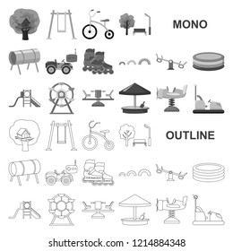 Playground, entertainment monochrom icons in set collection for design. Attraction and equipment vector symbol stock web illustration.