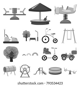Playground, entertainment monochrome icons in set collection for design. Attraction and equipment vector symbol stock web illustration.