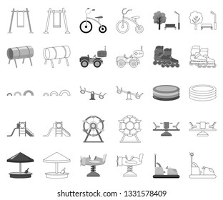 Playground, entertainment monochrome,outline icons in set collection for design. Attraction and equipment vector symbol stock web illustration.