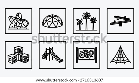 Playground equipment icons set featuring climbing structures and recreational objects
