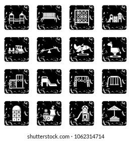 Playground equipment icons set vector grunge isolated on white background 