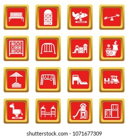 Playground equipment icons set vector red square isolated on white background 