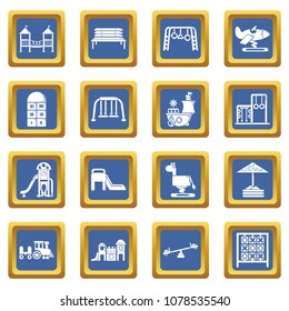 Playground equipment icons set vector blue square isolated on white background 