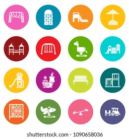 Playground equipment icons set vector colorful circles isolated on white background 