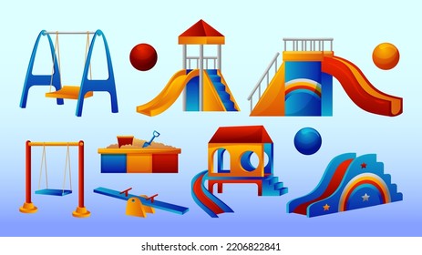 Playground equipment and kindergarten school elements collections with cute and simple design