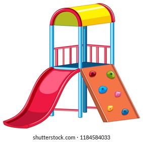 Playground equipment with slide and rock climber illustration