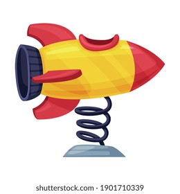 Playground Equipment with Springing Rocket Roundabout Vector Illustration