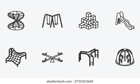 Playground equipment vector icons set for children outdoor activities recreation