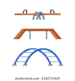 Playground Equipment with Wooden Seesaw or Teeter-totter and Arch Ladder Vector Illustration Set