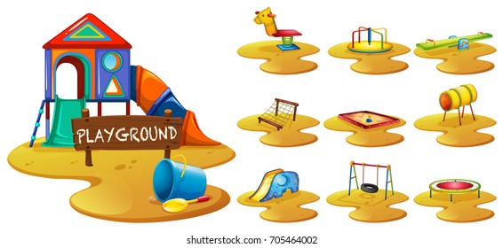 Playground equipments on the playground illustration