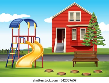 Playground in front of the house illustration