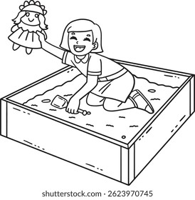 Playground Menina Jogando Sandbox Isolado Coloração 