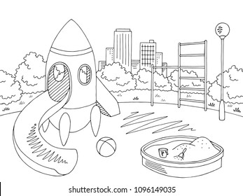 Playground graphic black white landscape sketch illustration vector 