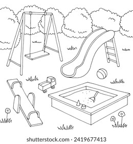 Playground graphic black white landscape sketch illustration vector 